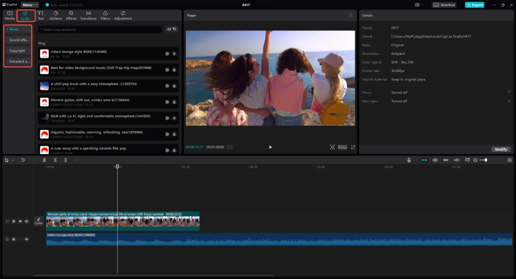 Use Capcut to add music to slideshow video